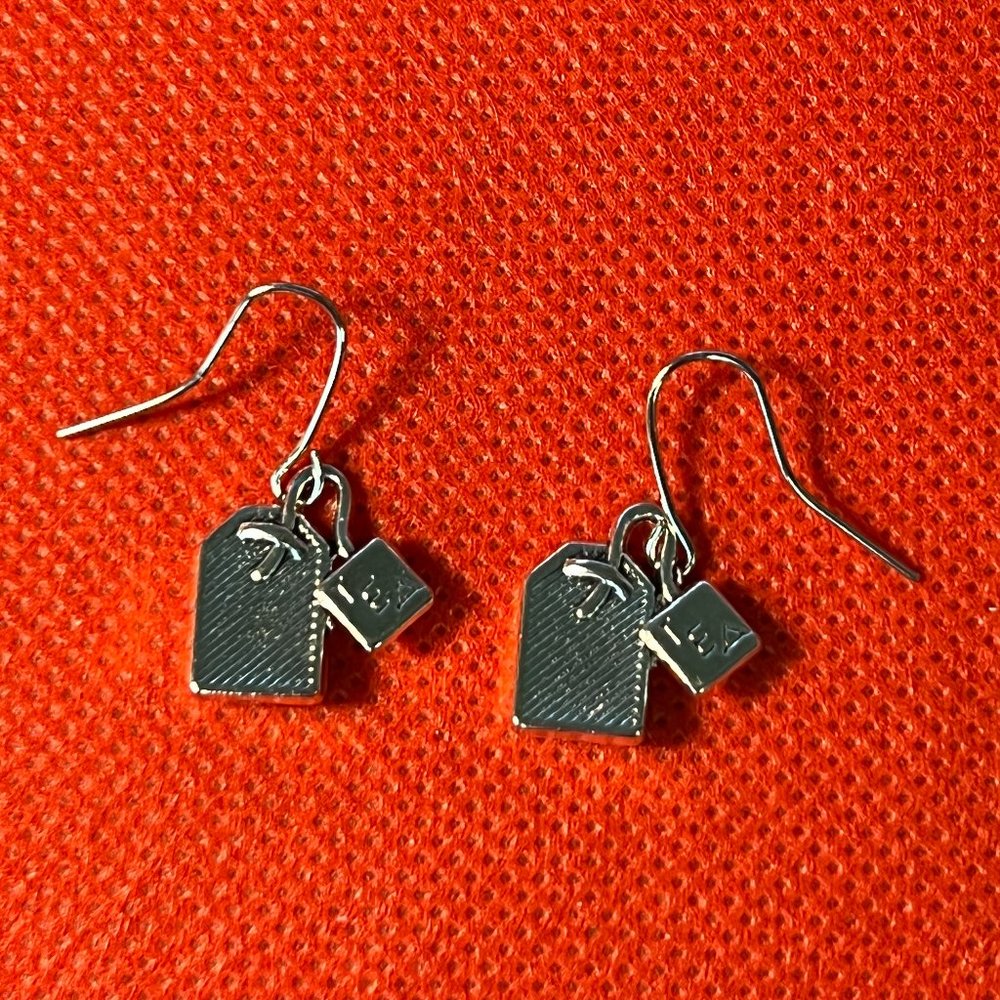 Tea Bag Silver Tone Pierced Earrings